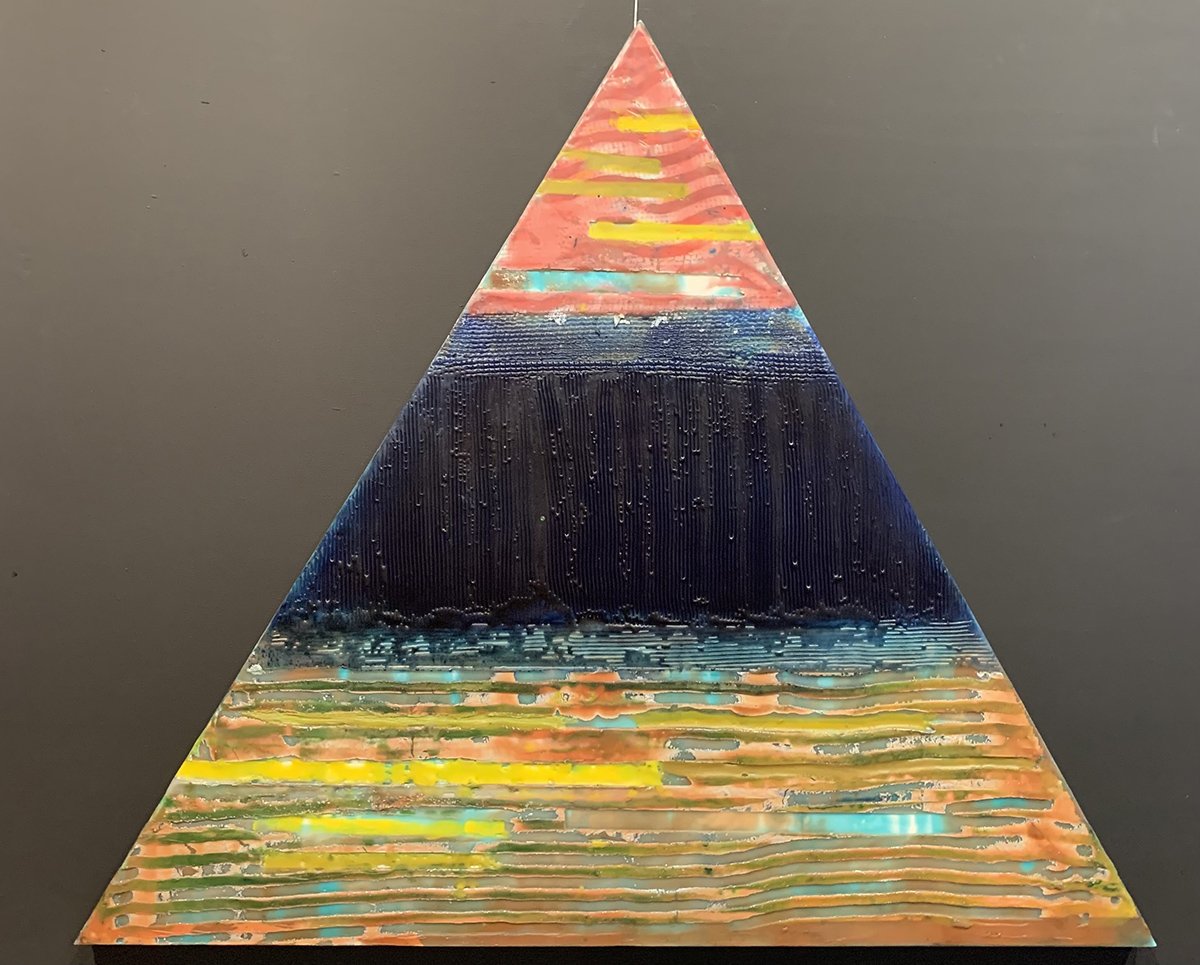 Heading In, 24" triangle encaustic, $560