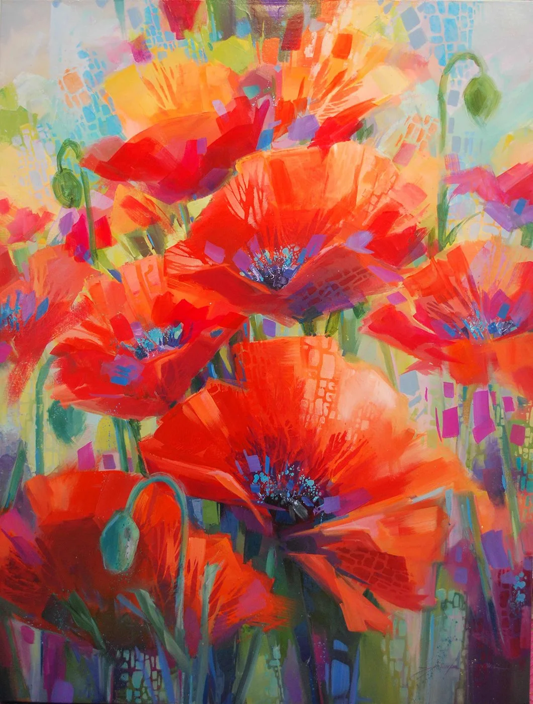 Big Red Poppies, 40x30 acrylic, $2800