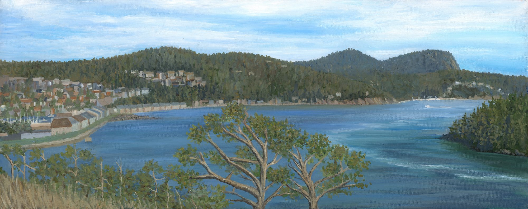 Looking Out From Loop Road, 16x40 acrylic, $1450