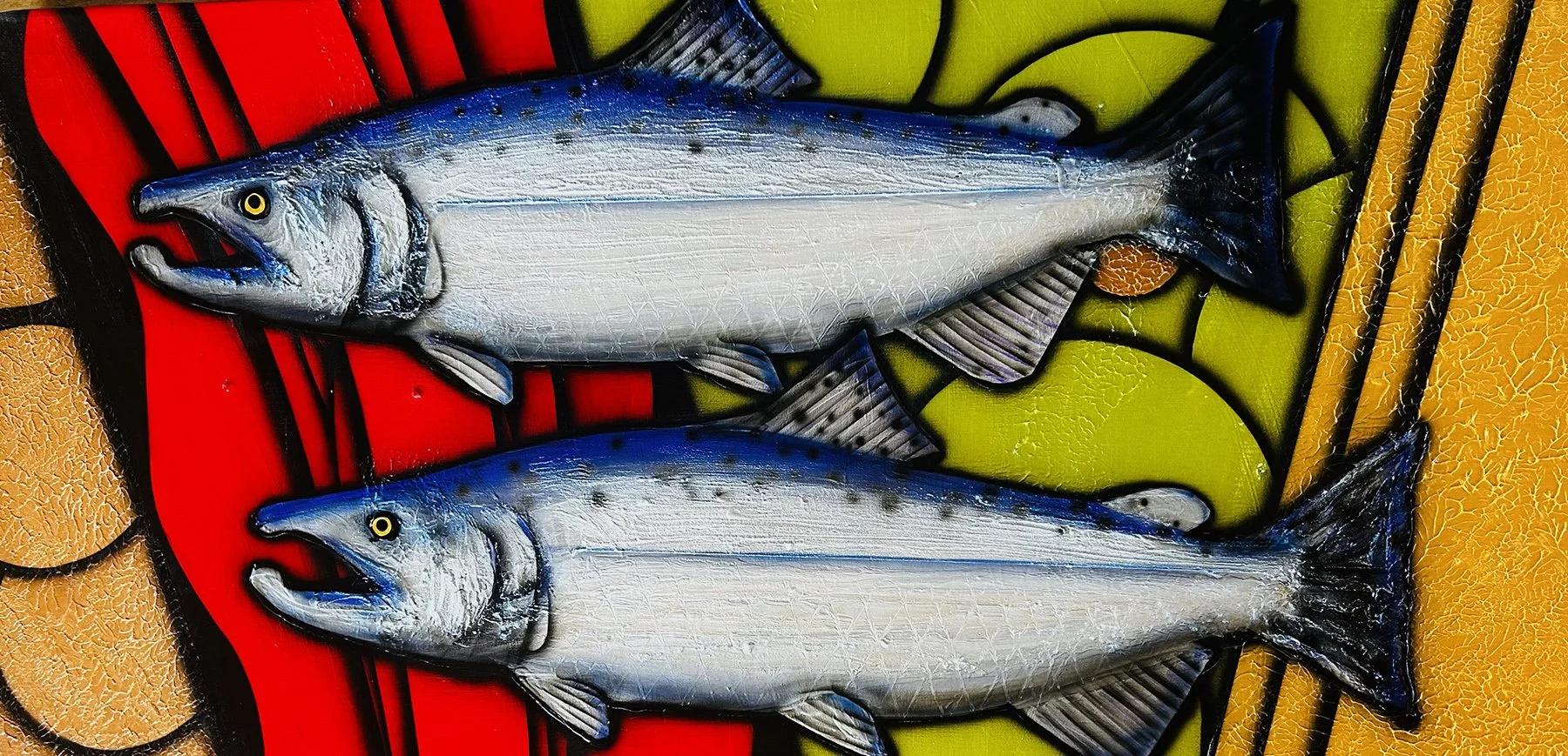 Two Bright Chinook, 24x48 mixed media, $3500