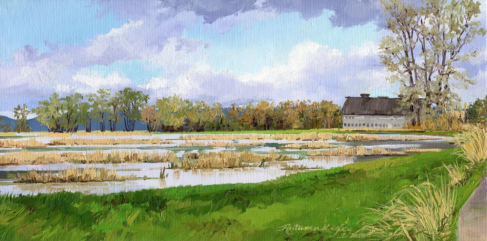 Autumn Kegley; Nisqually Springtime I, 6x12 oil, $425