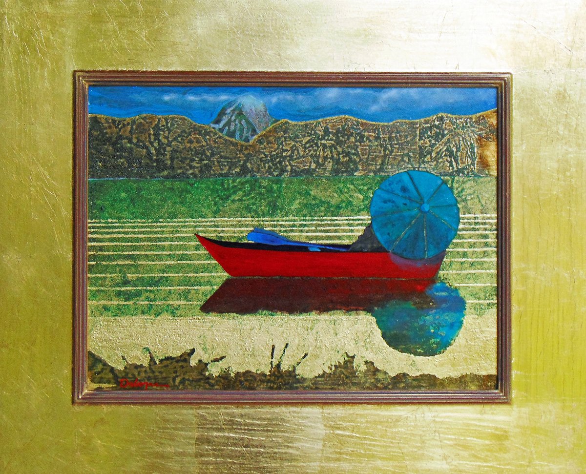 Red Boat Rendevouz, 19x23 gold leaf and acrylic, $2900