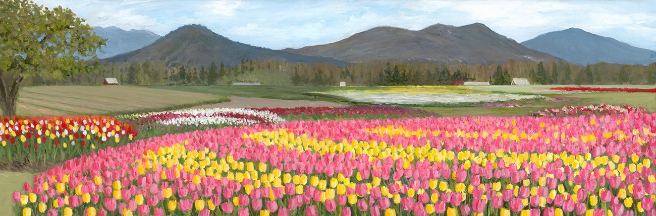Festival Tulips, 12x36 acrylic, $1675