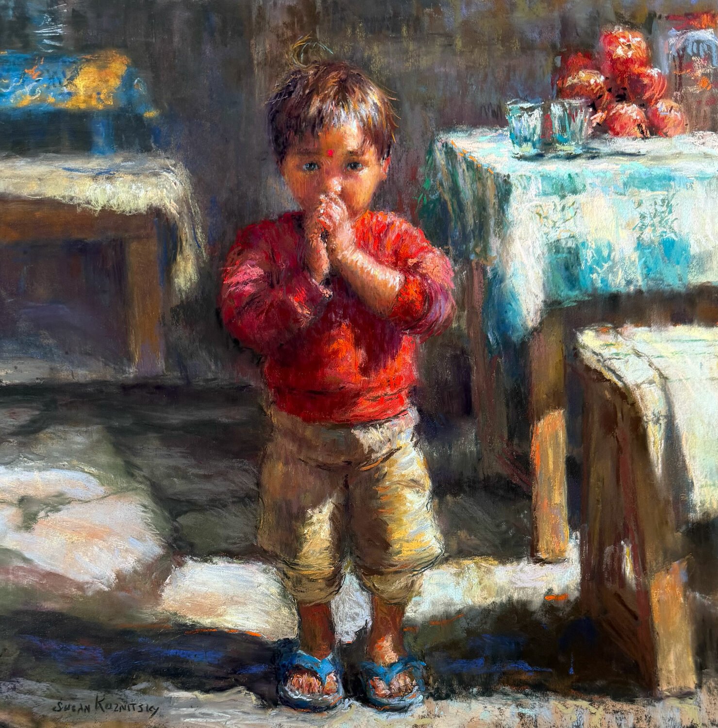 Susan Kuznitsky - Nameste'; 18 x 18 pastel, $1800