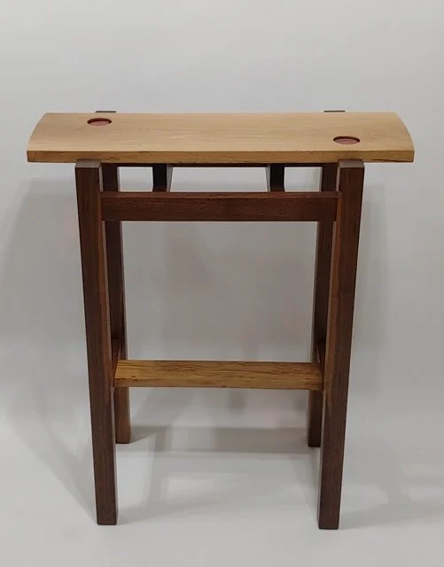 "Oak and Orange" Hall Table - Salvaged English Brown Oak/American Black Walnut/Orange Stained Glass; 25-1/2"W; $1800