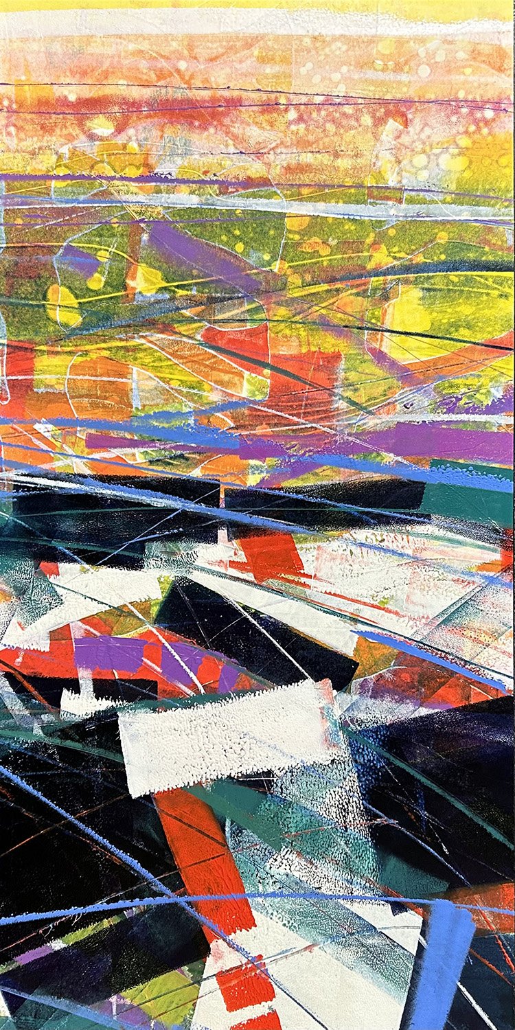 Landscape II, 20x10 Oil ink (monoprint + painting) on 100% rag on cradled wood panel, $550