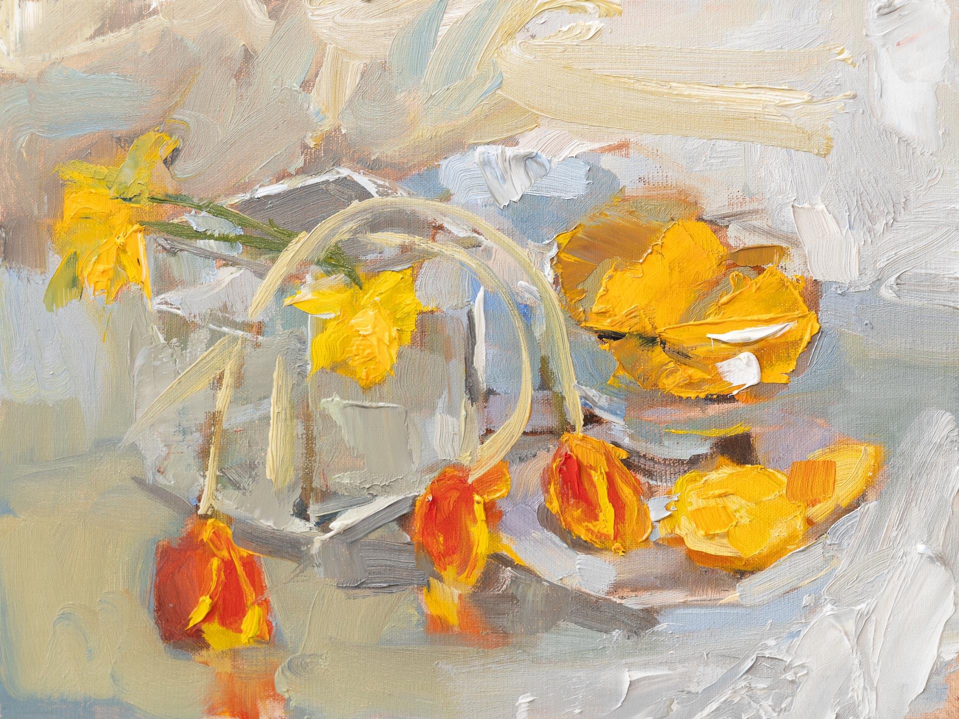 "Still Life with Tulips, Daffodils
and Oranges" by Vitali Prokopenko, 9x12 oil, $300