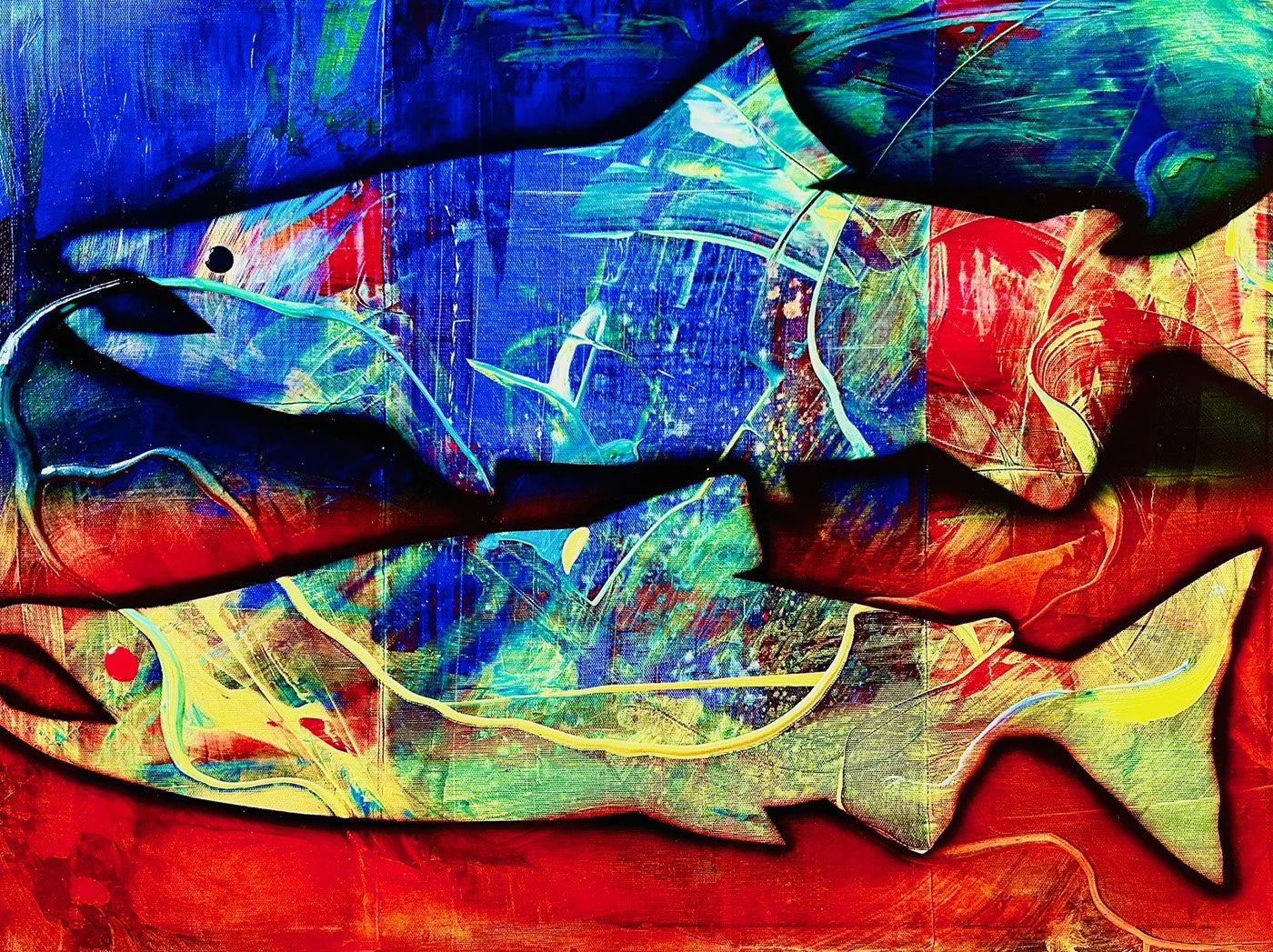 Two Salmon, 18x24 mixed media, $400