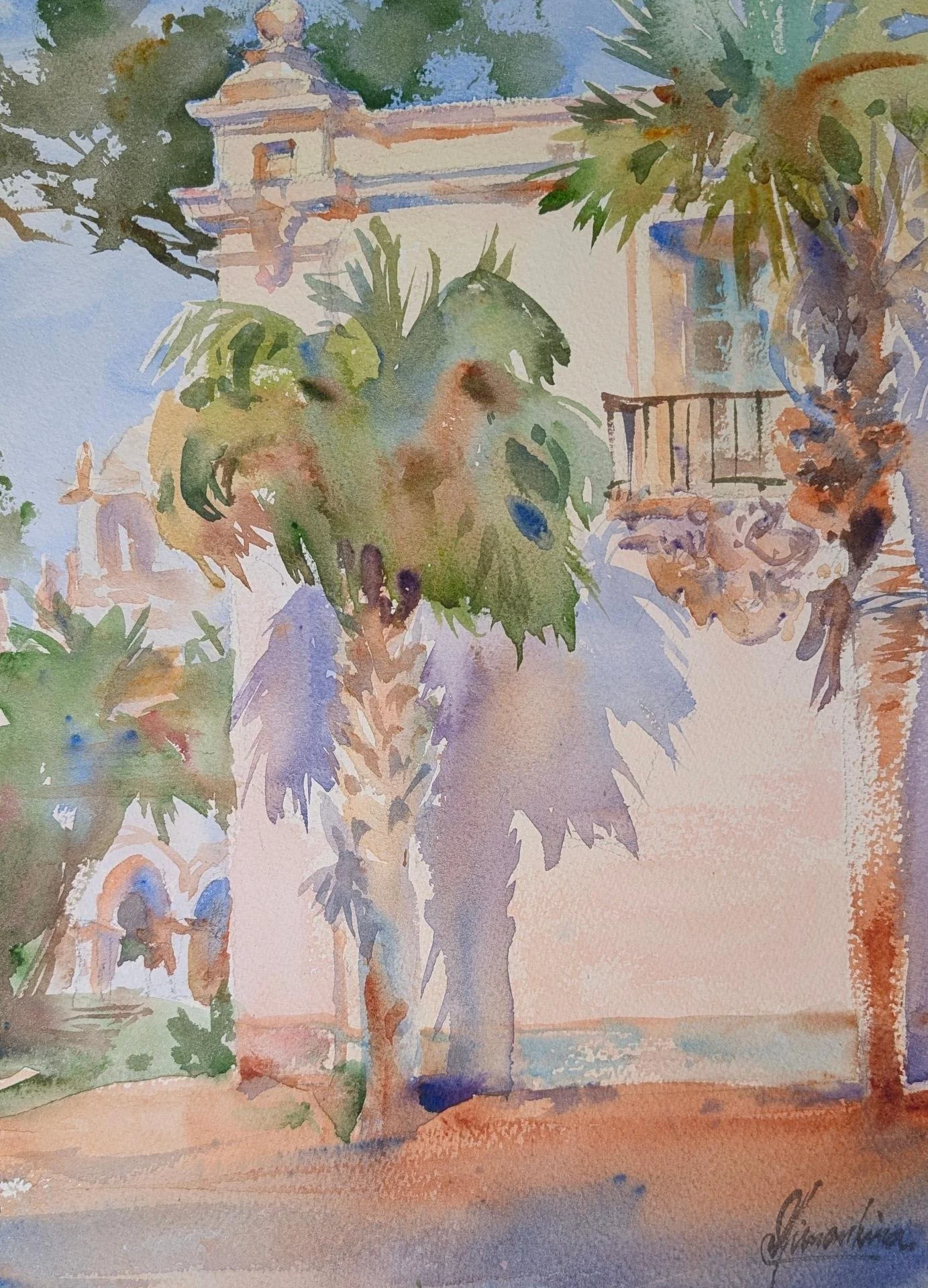 Oksana Limankina - One Corner in Balboa Park; 14x10 watercolor, $540