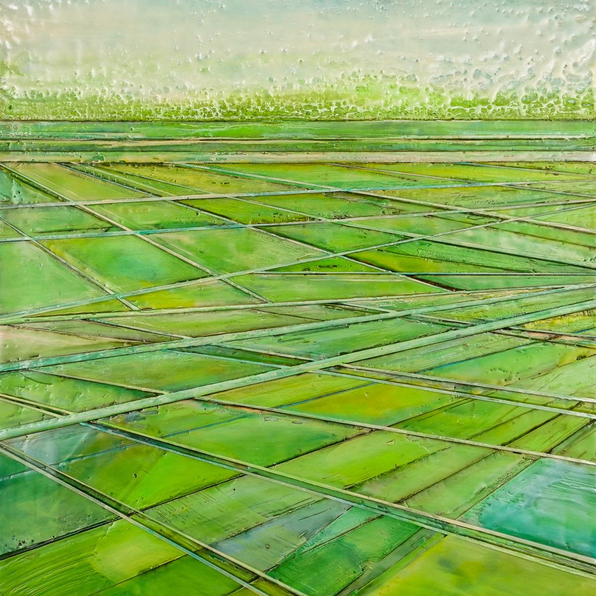"Which Way Next", 18” x 18” x 1.5” Encaustic and Oil, $550