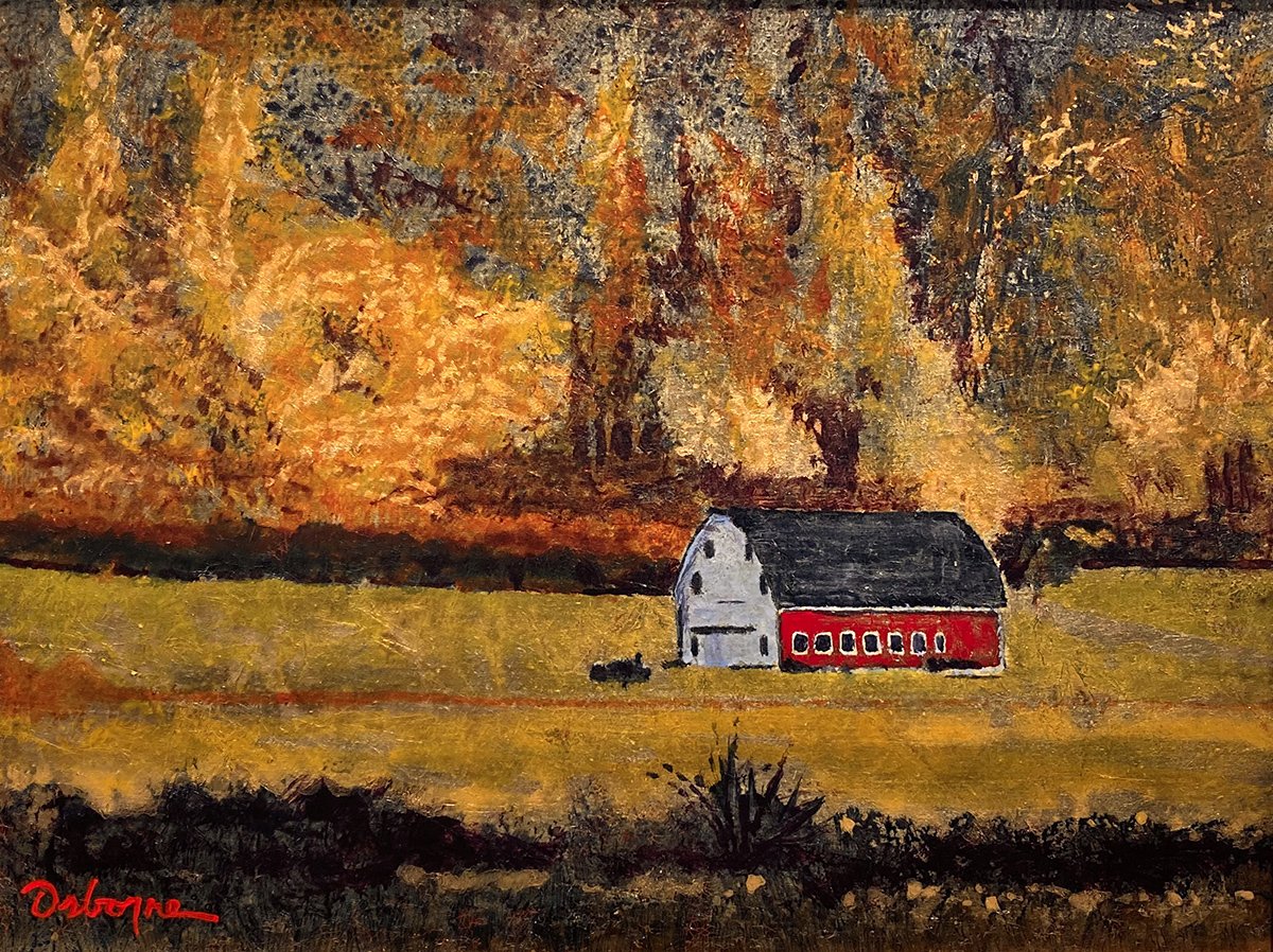 Guemes Island Barn, 9x11 gold leaf and acrylic, $1000