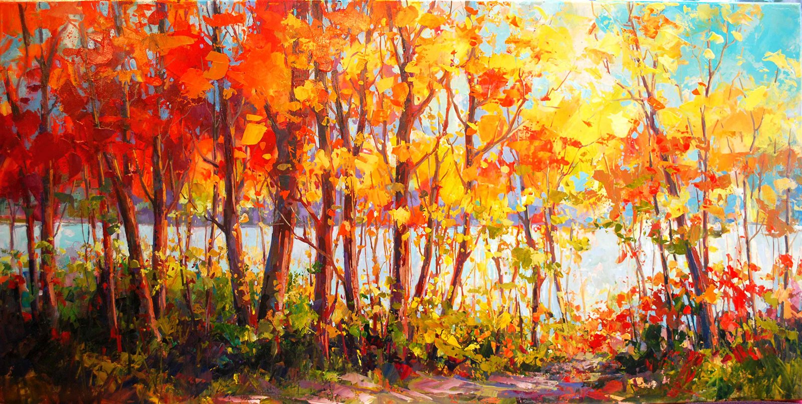 Water's Edge Walk, 24x48 acrylic, $2200