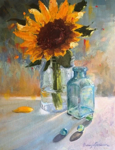 Glass and Sunflower, 14x11 oil, $795