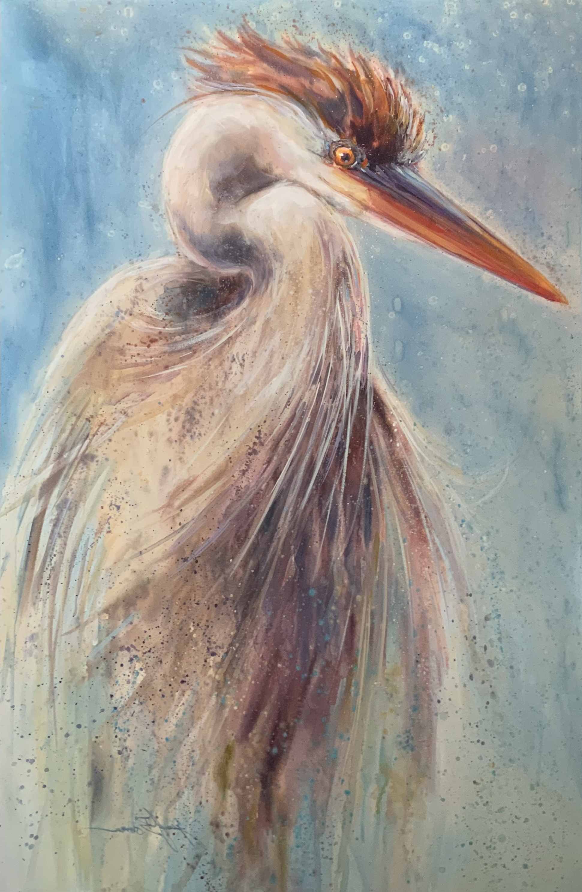 Contemplative Heron, 24x36 acrylic, $1800