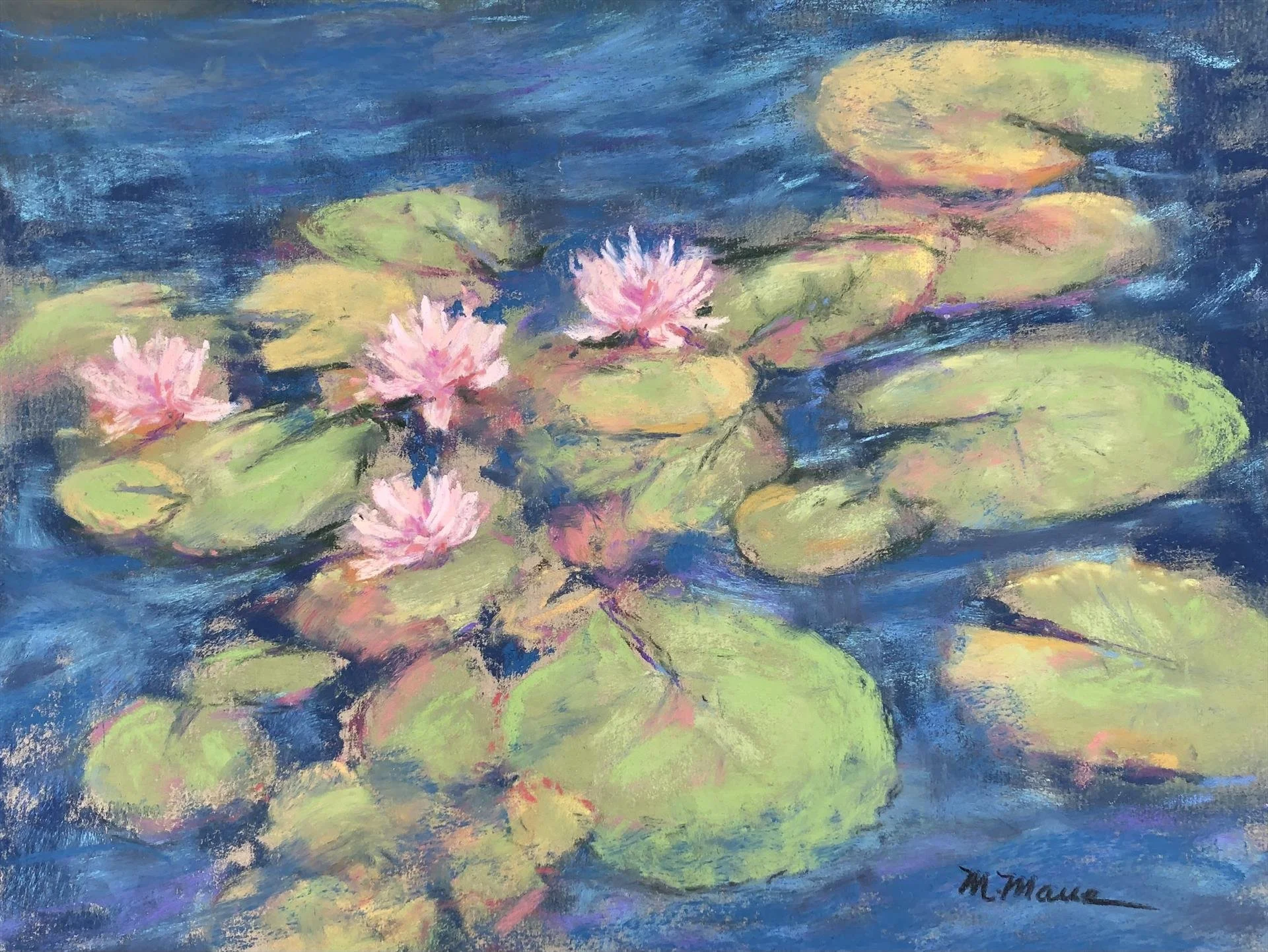 Mary Maue - Pink Water Lilies; 9x12 soft pastel, $600