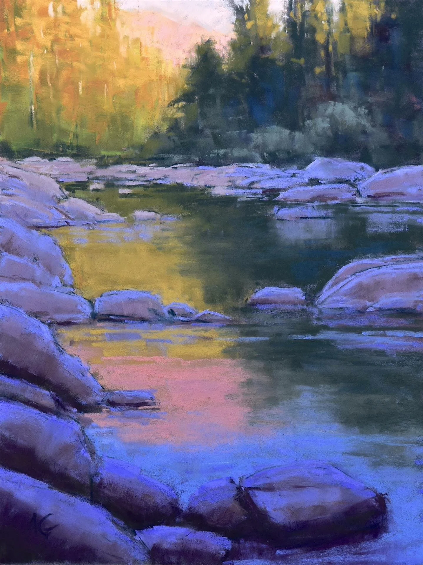 A Glow in the Distance, 9 x 12 soft pastel, $750 by Alejandra Gos