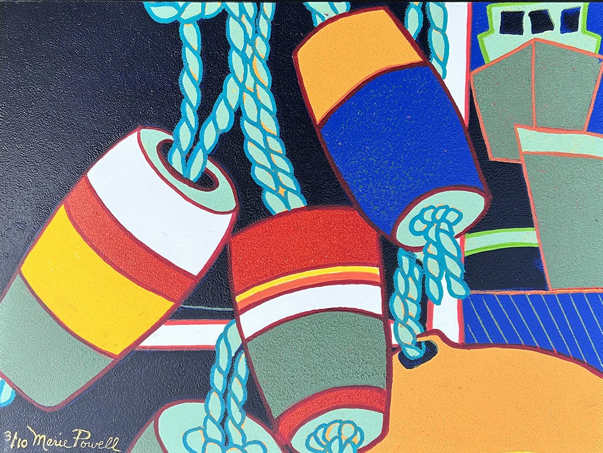 Crab Buoys, #3/10 varied edition, 9x12 Original monoprint, oil based inks on 100% Rag, $375