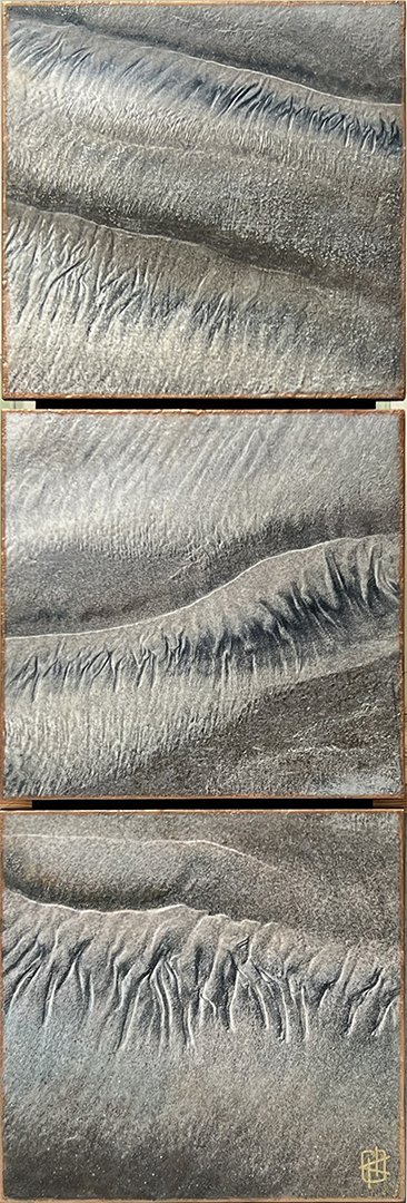 Sand Pattern Triptych (mounted), 30x10 photo encaustic, $385