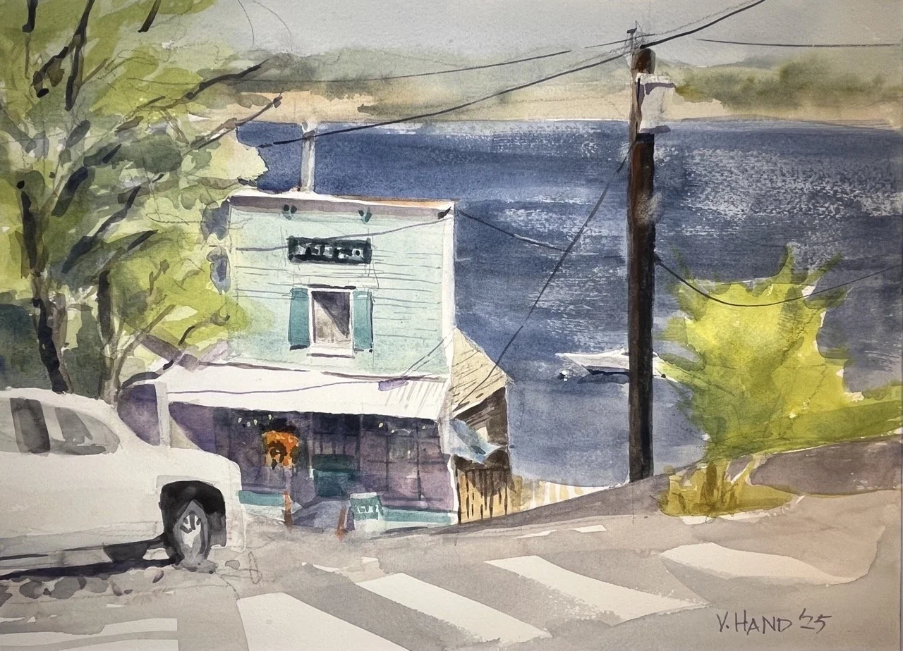 Virginia Hand - Open During Construction, 11x15 watercolor, $900