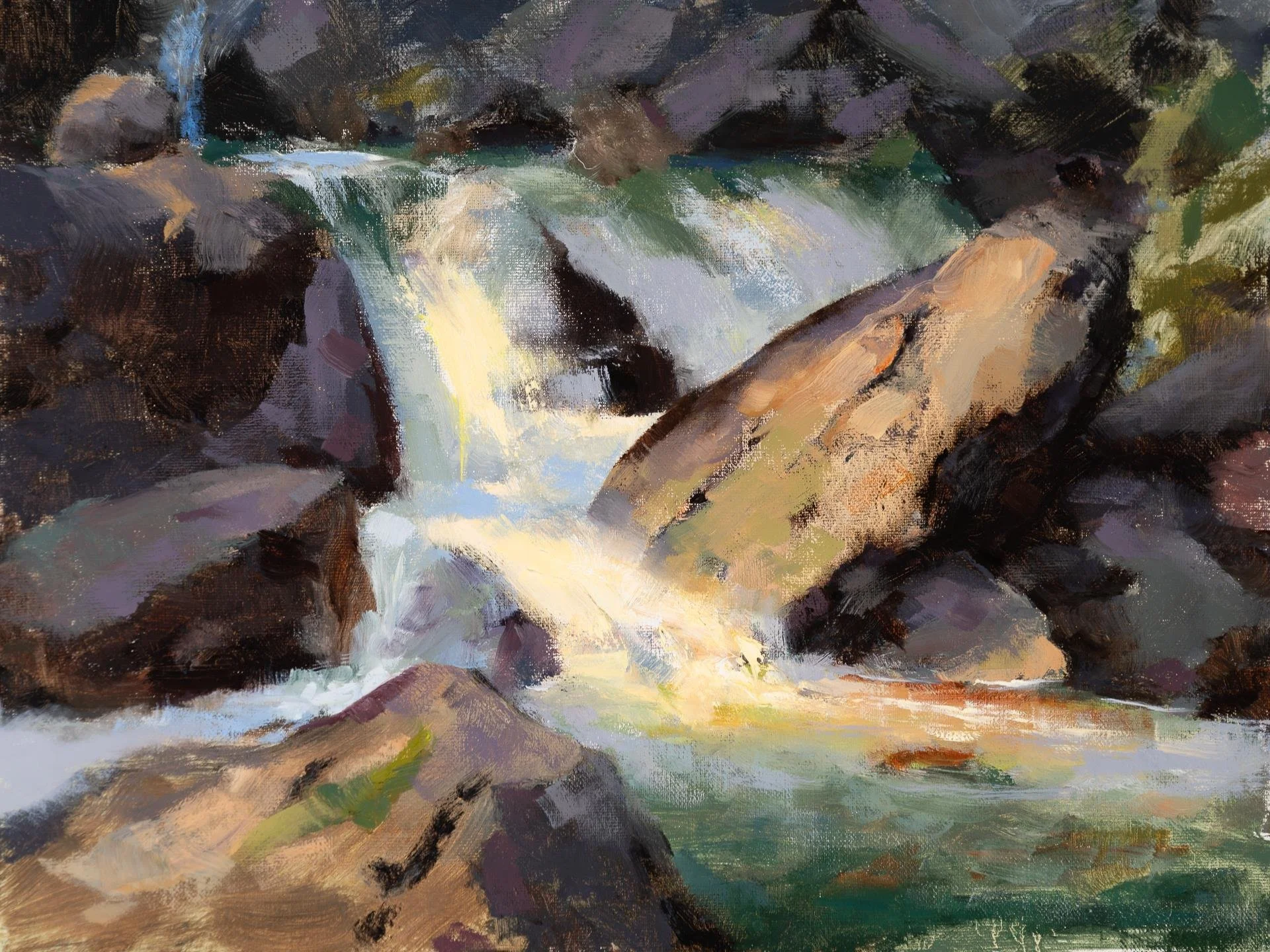 Vitali Prokopenko - Rushing Waterfall; 9x12 oil, $650