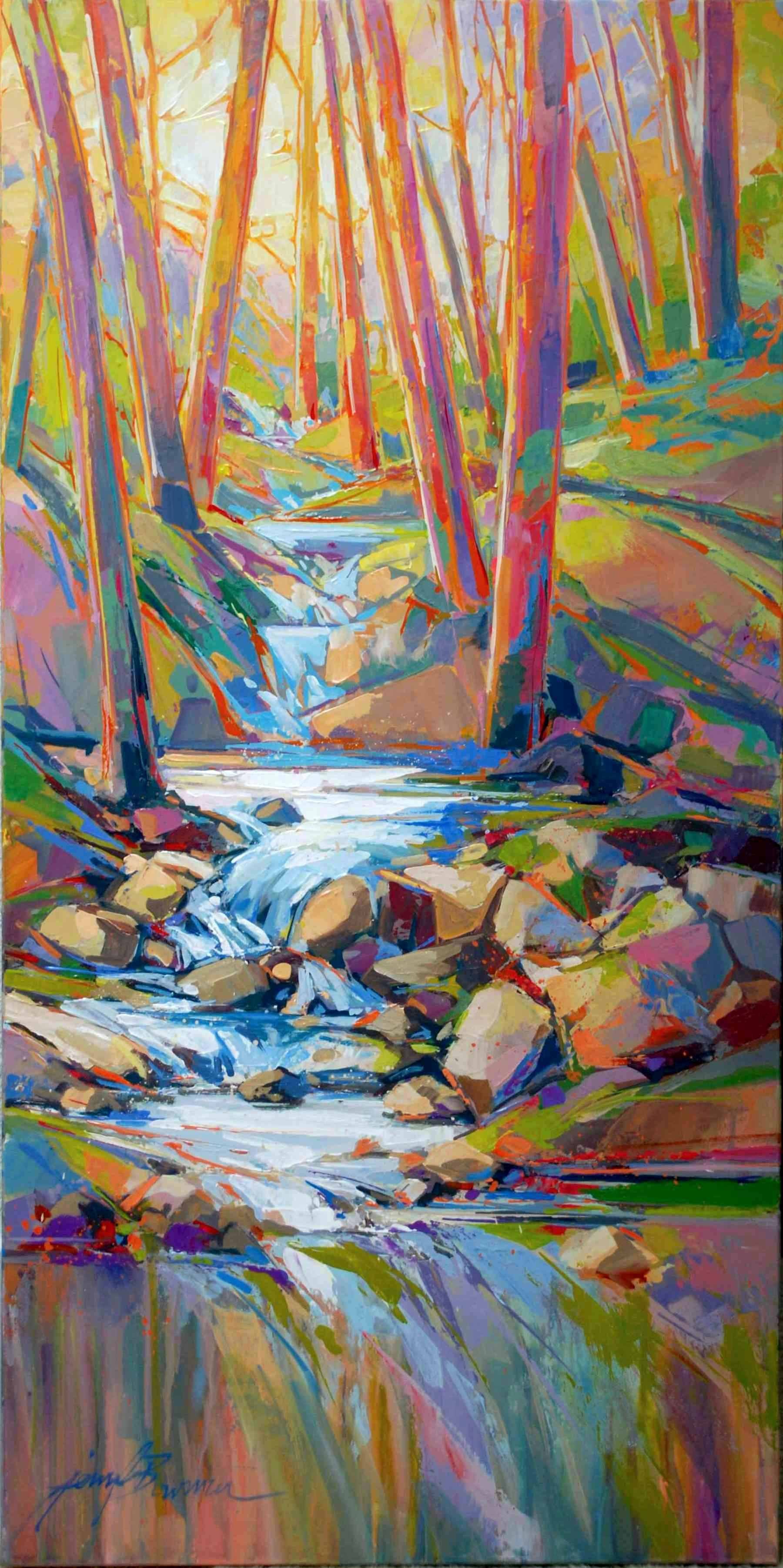 Sherbet Waterfall, 18x36 acrylic, $1600
