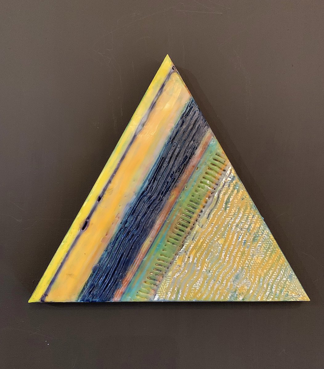 Repeat Performance, 12" triangle encaustic, $200