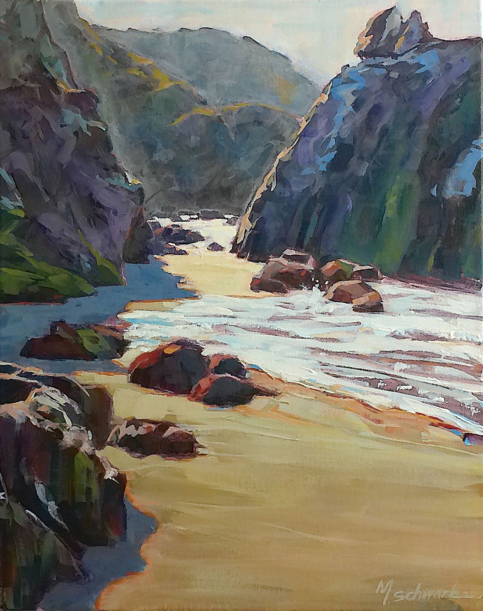 The Secret Beach, 20x16 acrylic, $1150