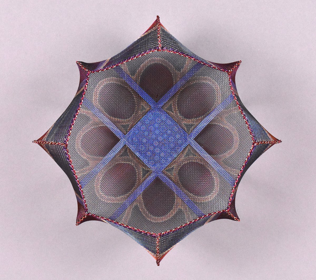 Azure Geometry, Stainless steel mesh, wire, acrylic medium, H8.8 x W8 x D4, $375