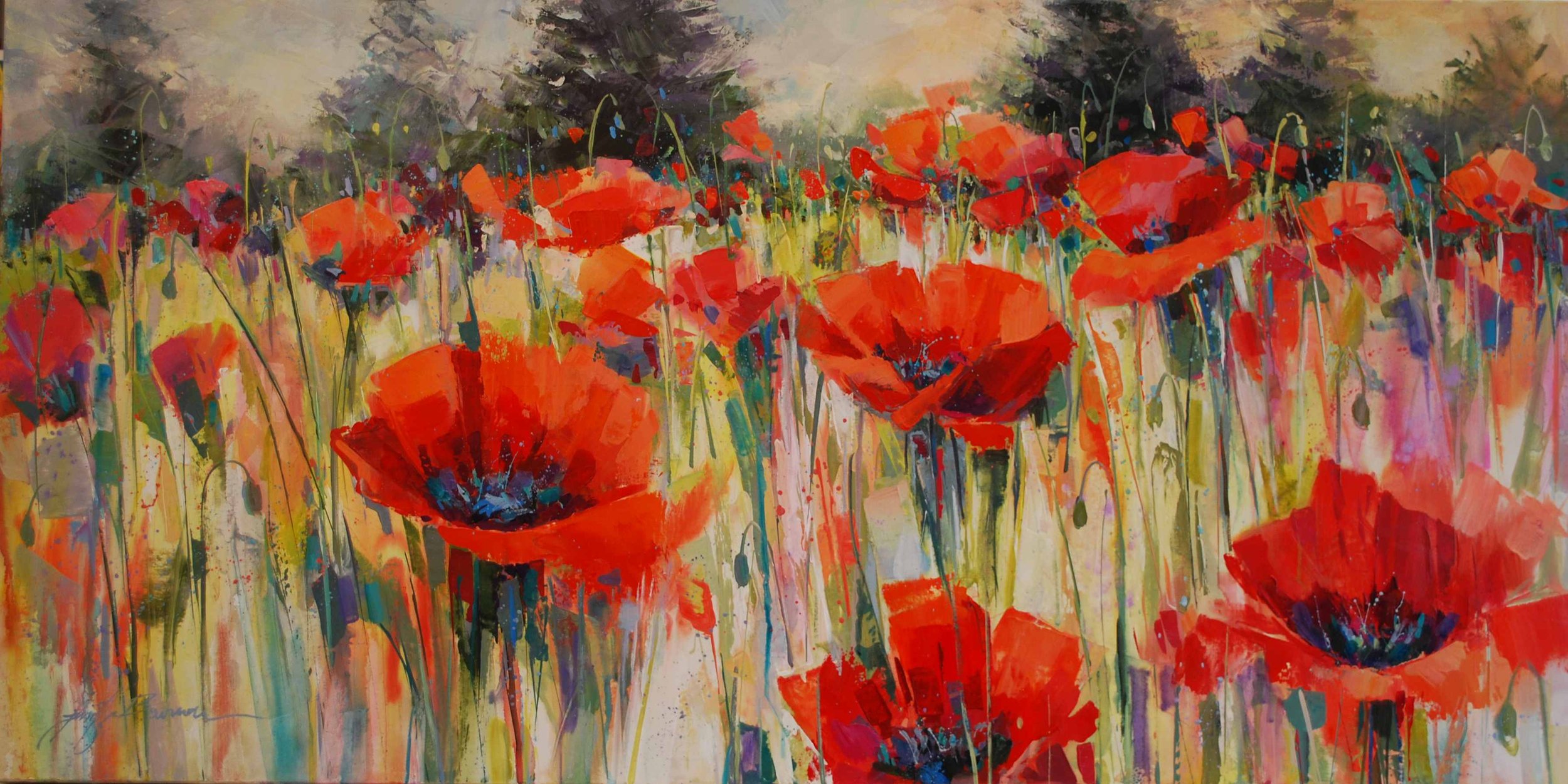Misted Poppies, 24x48 acrylic, $2200