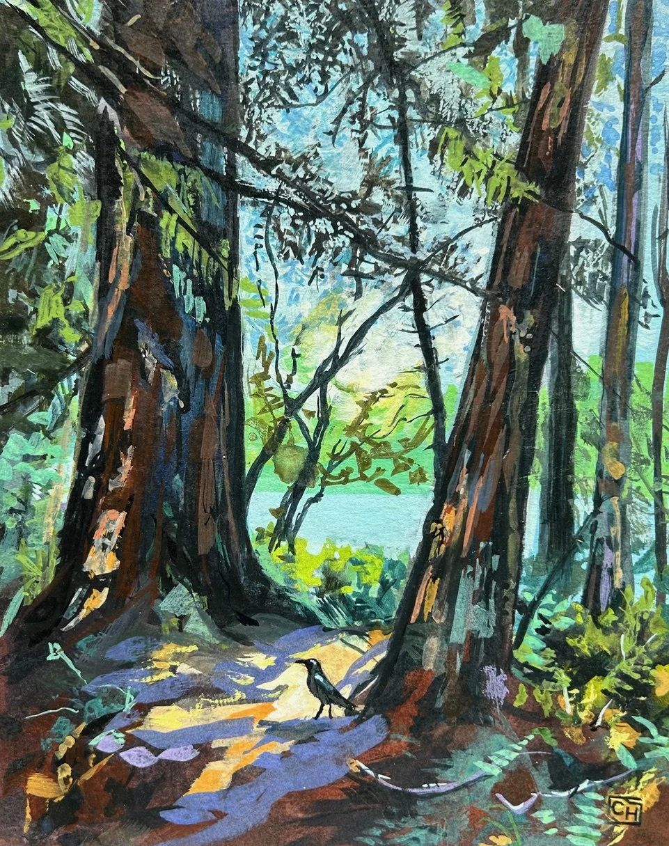 Trees at Heart Lake, 10x8 gouache, $400
