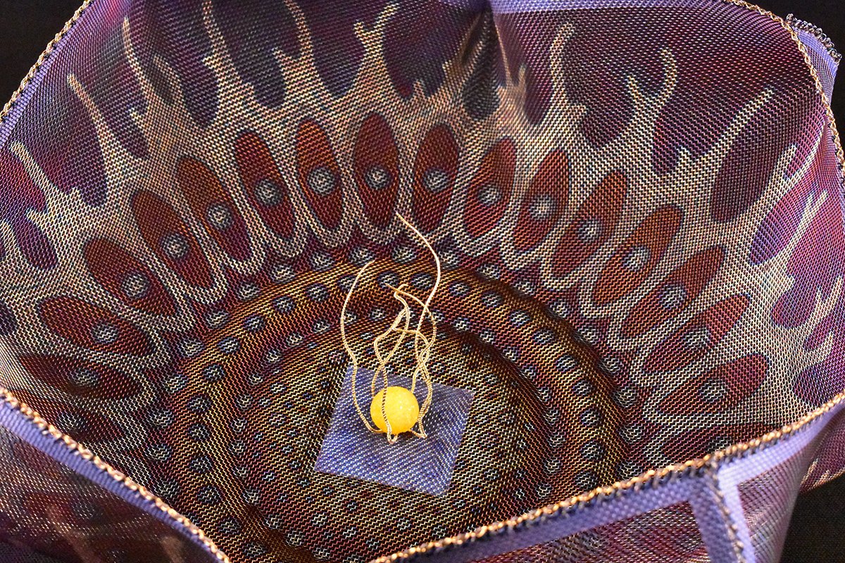 Jewel of the Sea (detail), Stainless steel mesh, wire, acrylic medium, glass frit, H5 x W14.5 x D13.25, $1,400