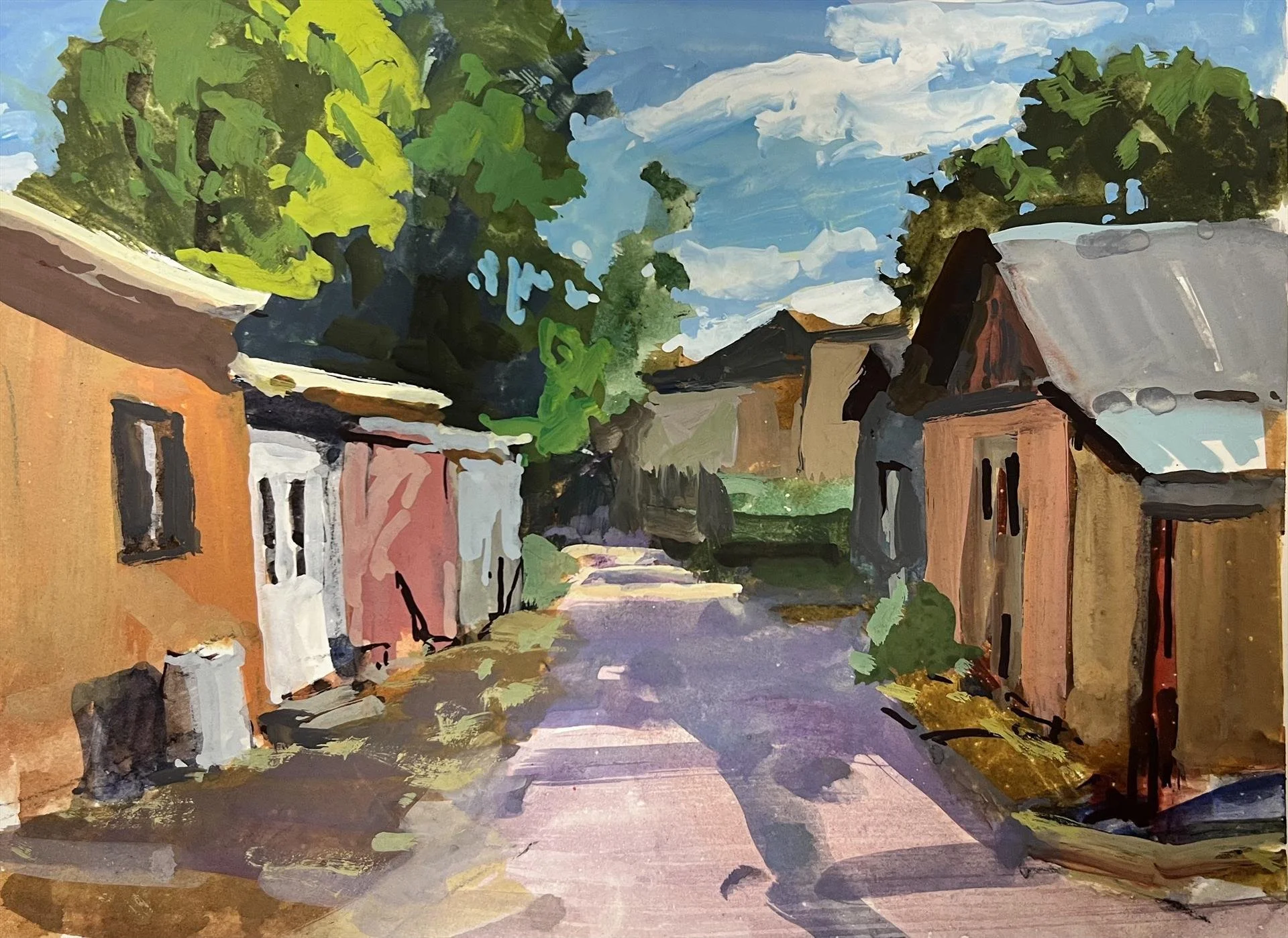 Back Road at Chimayo, 6 x 8 gouache, $400 by Jane Wallis