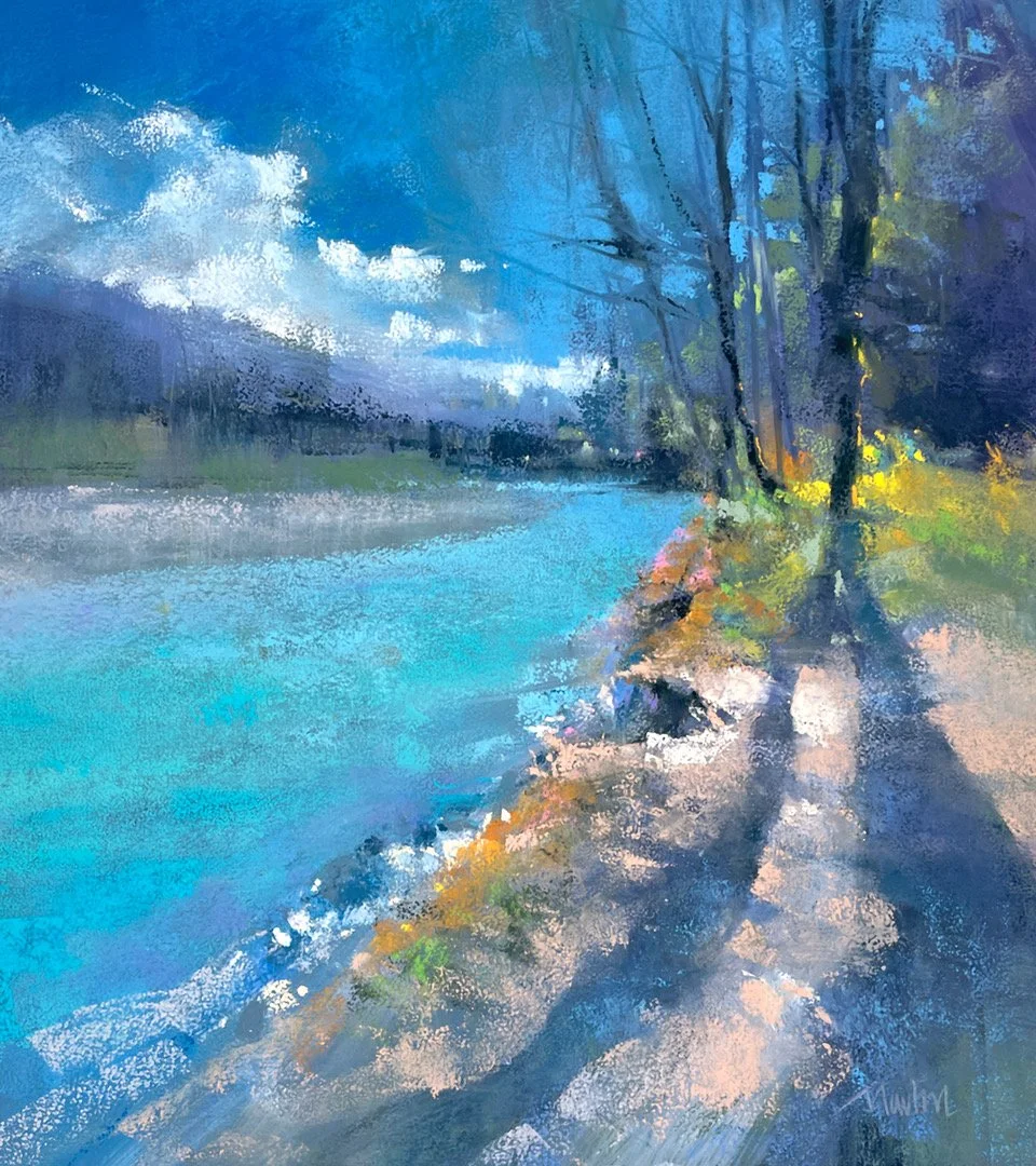 Hoh River II, 13.5x12 pastel, $700