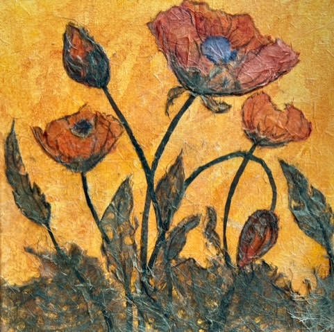 Poppy #1, 12x12 mixed media, $400