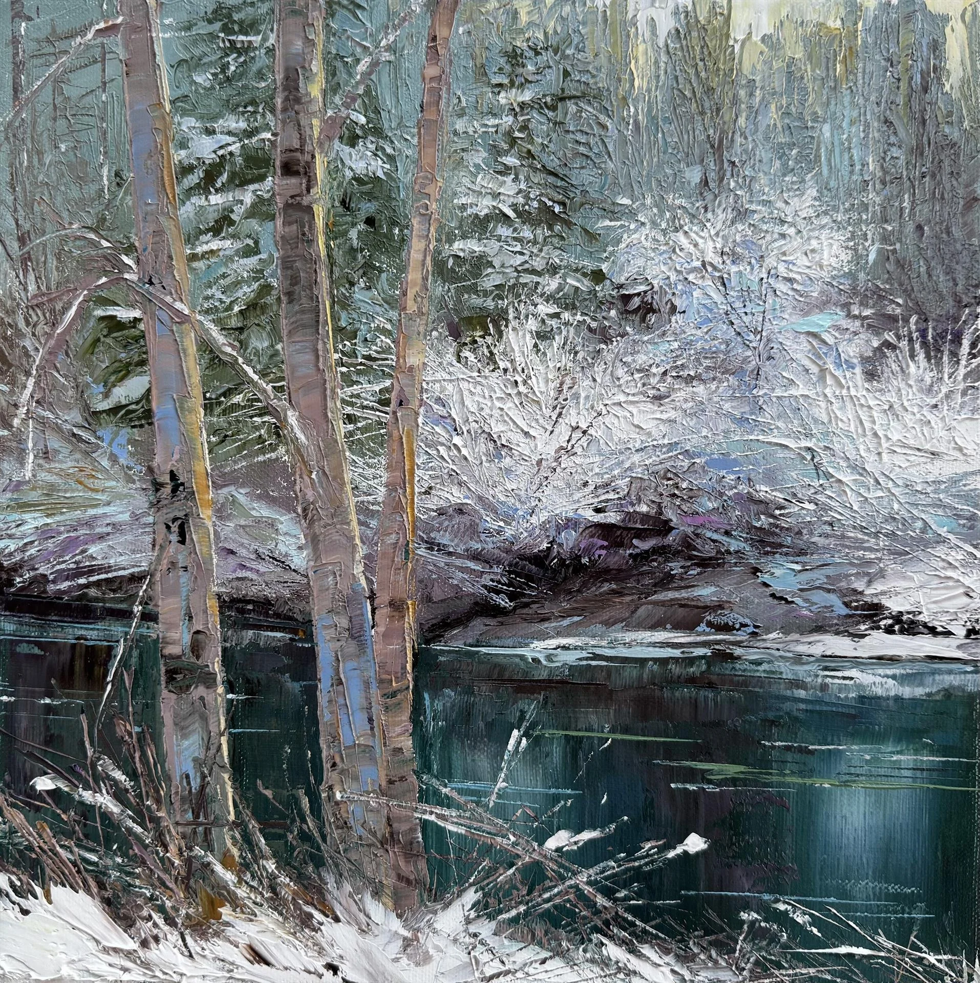Pat Clayton; Frosty Winter, 12x12 oil, $1200
