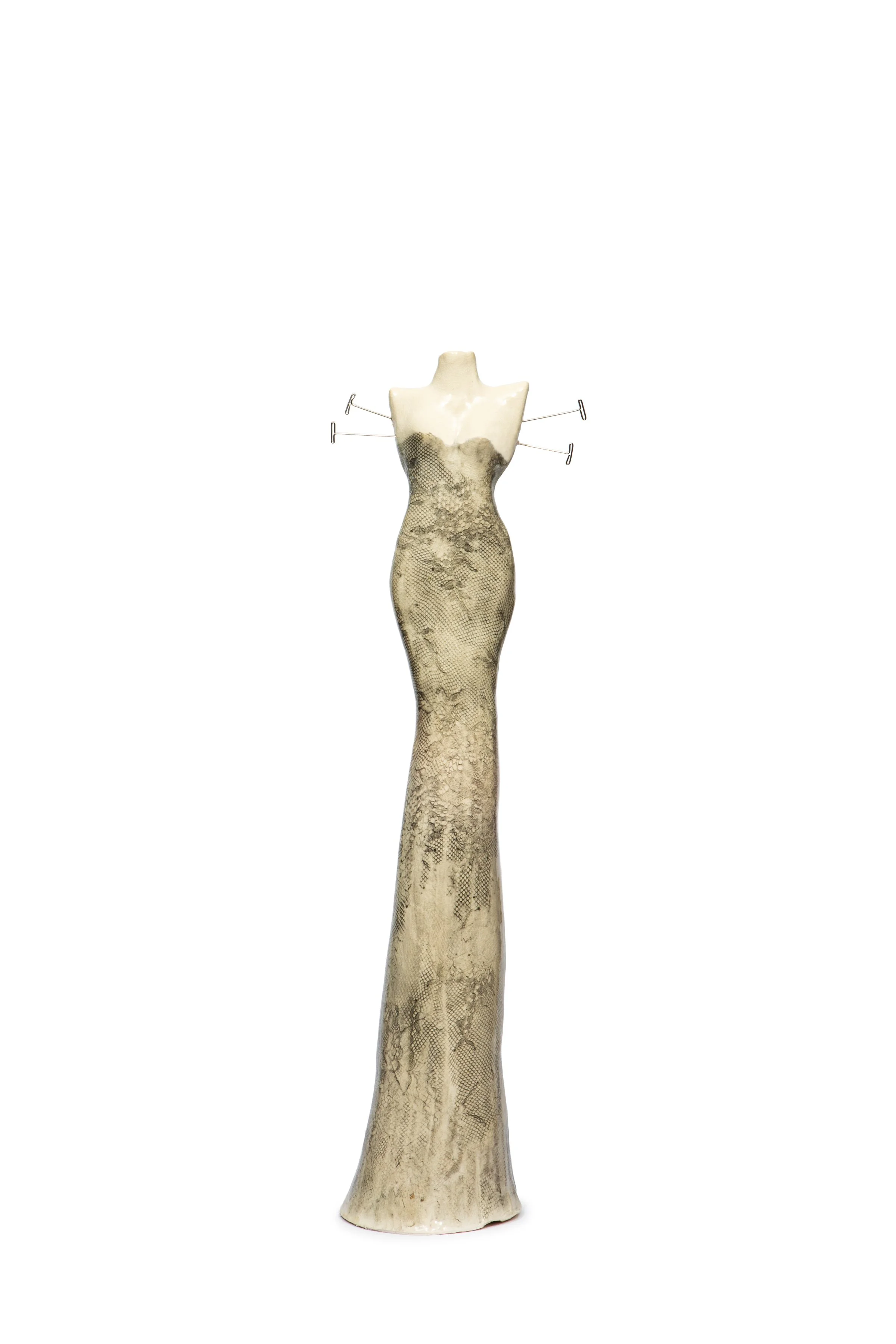 Dress Form #2601,  4 x 4 x 21" glazed and stained stoneware, $400
