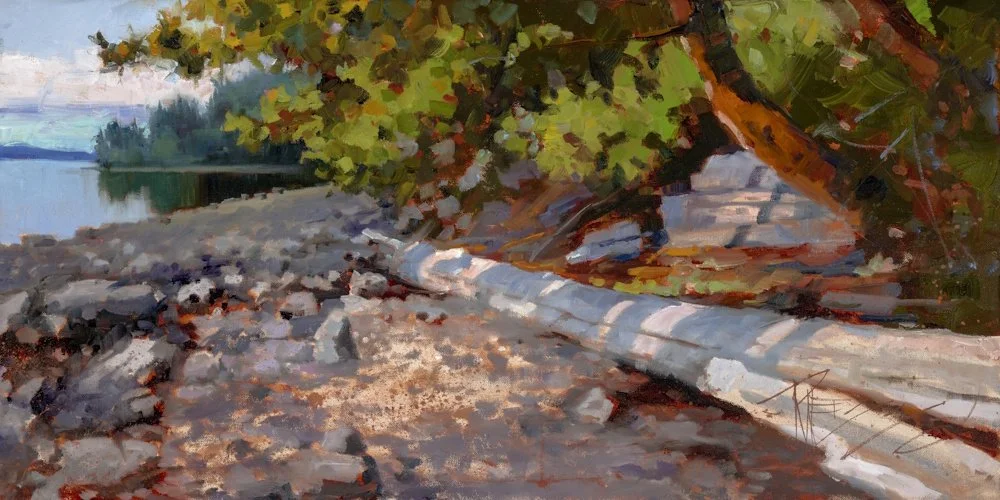 Madrona Beach, 15x30 oil, $1400