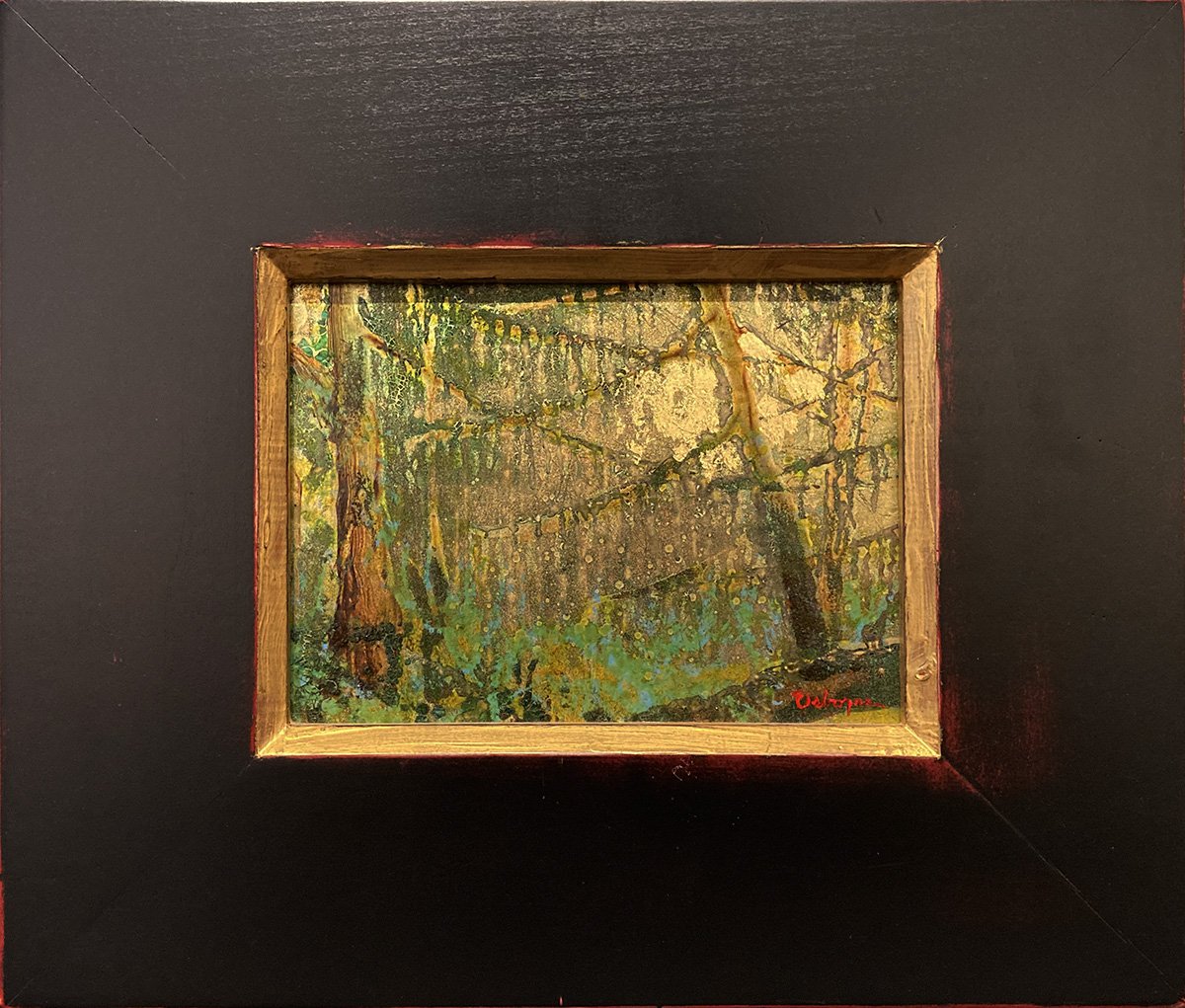 Skagit River Glade, 13x15 gold leaf and acrylic, $490 SOLD