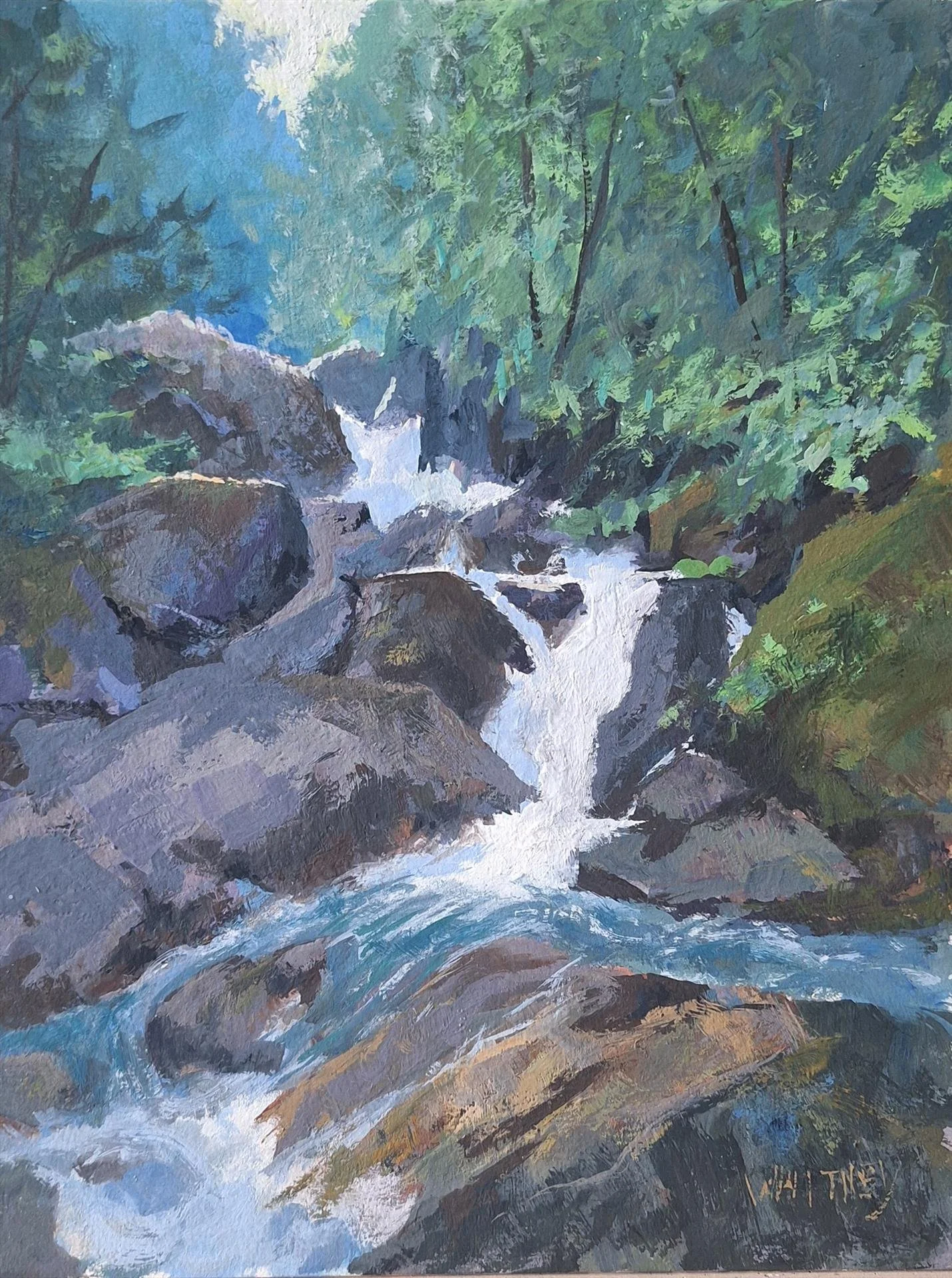 Stephen Whitney; Weeks Falls, 10x8 gouache, $400