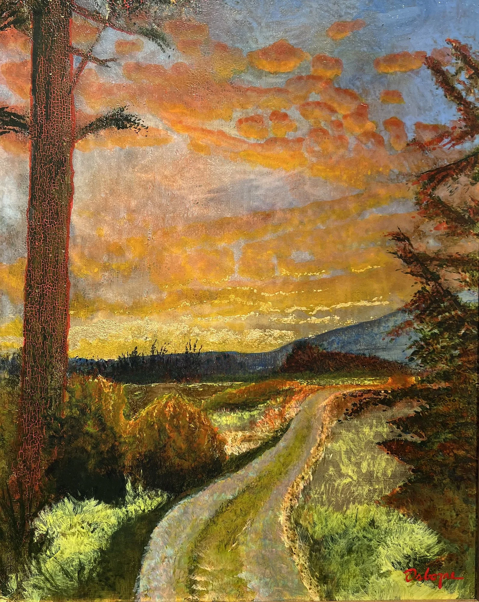 Road to Old Island Farm, 28x24 gold leaf and acrylic, $4700