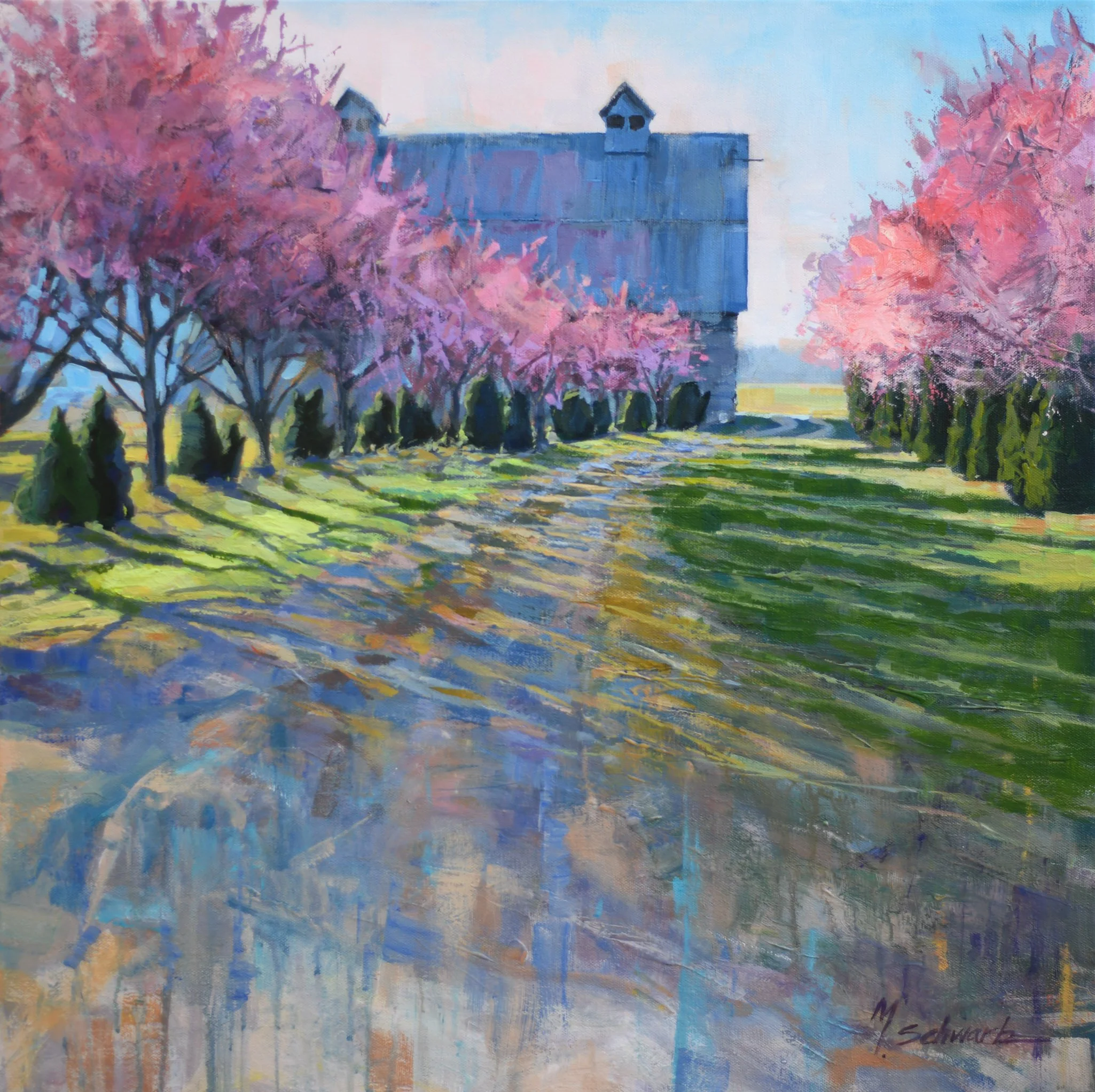 Approaching the Barn, 24x24 acrylic, $1100