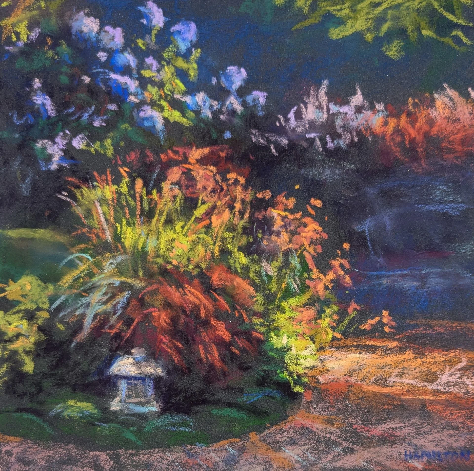 Janet Hamilton - Garden Lantern; 6x6 soft pastel, $230