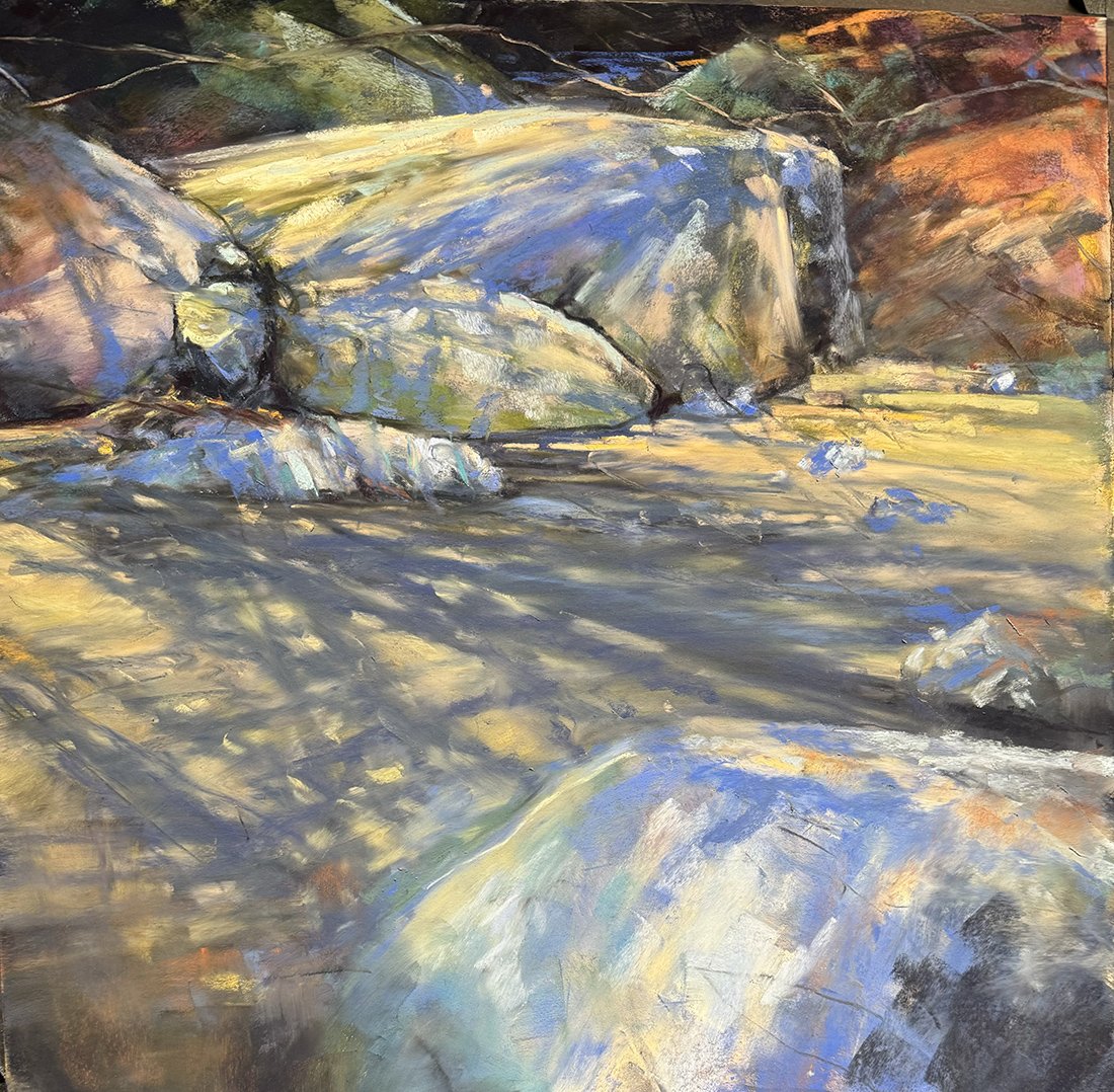 Interconnected Beach Shadows, 16x16 pastel, $1250
