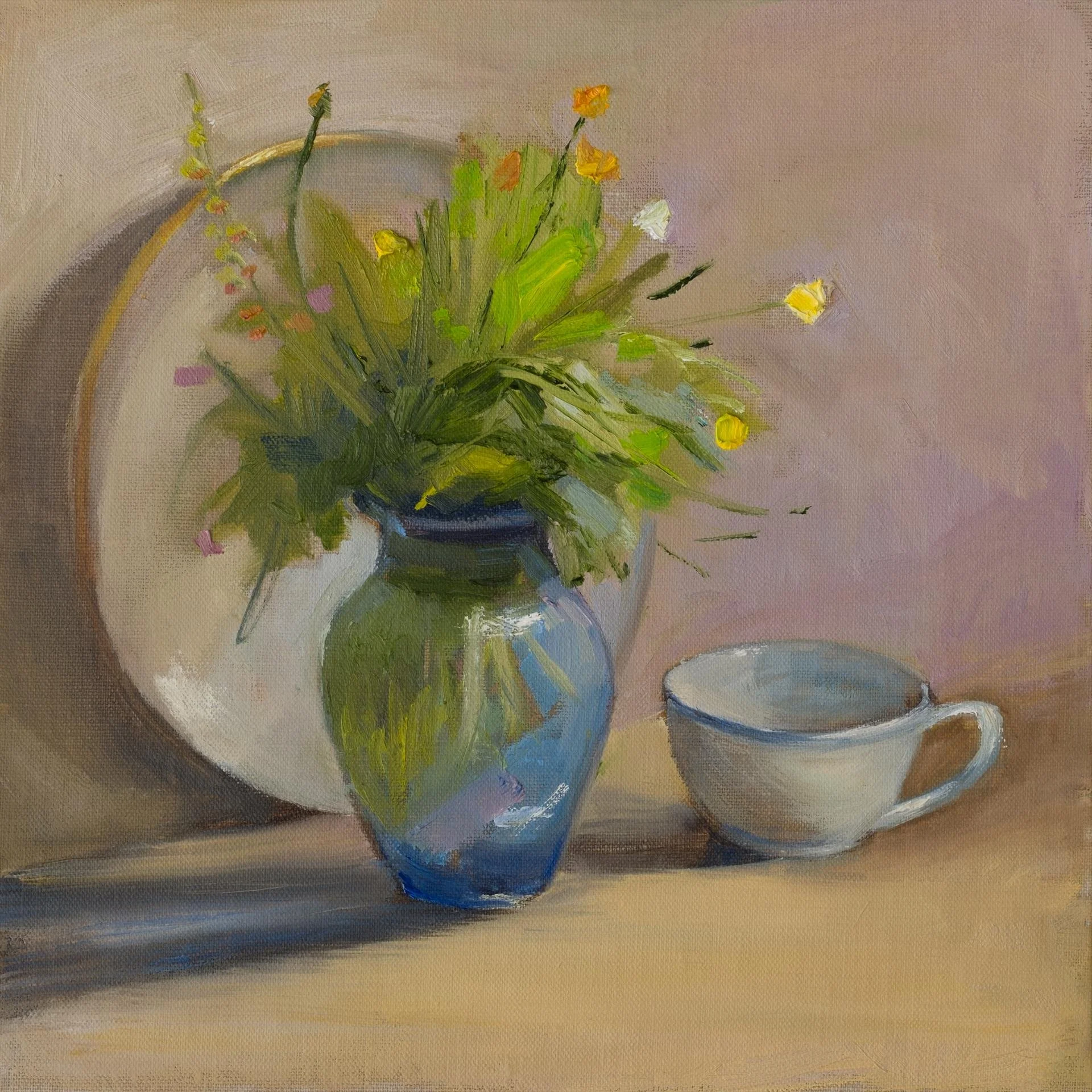 Yulia Balenko; Wildflowers and Porcelain, 12x12 oil, $650