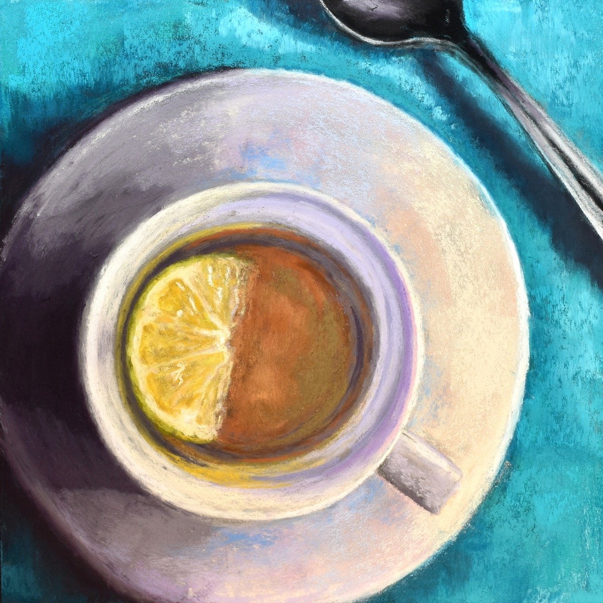 Tea for Me, 8" x 8" soft pastel, $350.