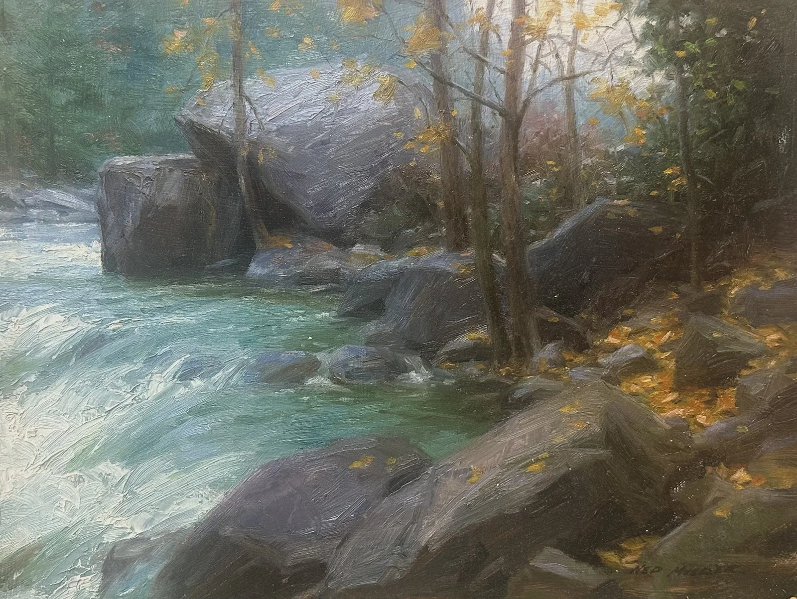 Ned Mueller - Autumn's End, 16x12 oil, $2800