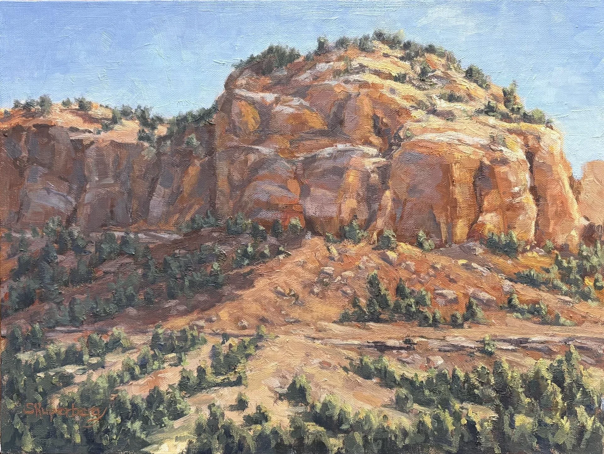 Sally Kuperberg - Red Cliffs above Kanab Creek; 9x12 oil, $450