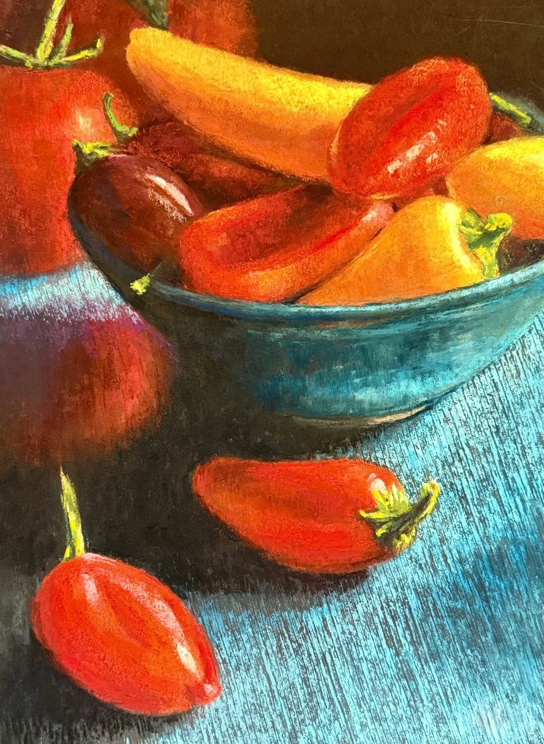 Megan Veldee - Sweet Peppers; 21 x 17 pastel, $1100