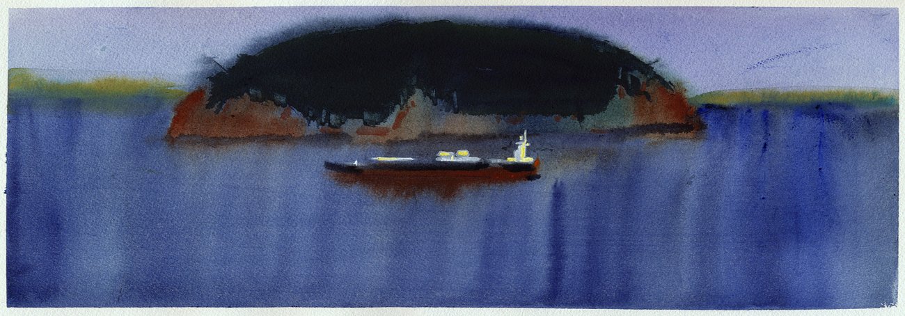 Hat Island, 7x19 watercolor, $550