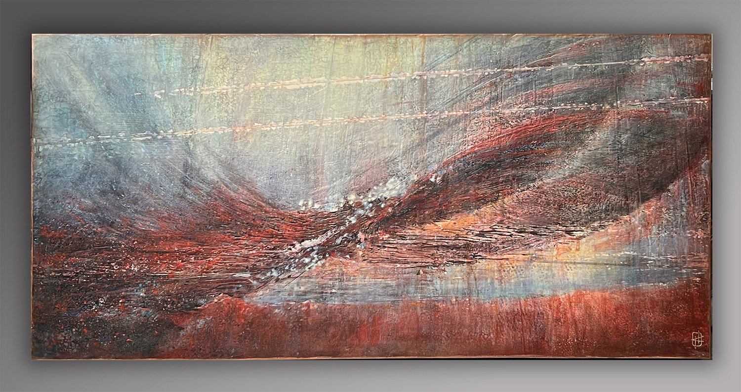 Flight, 22x44 photo encaustic, $1600